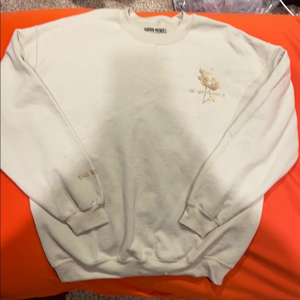 shawn mendes official merch. tan crew neck